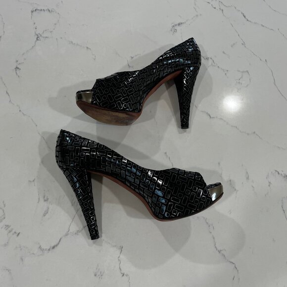 Jean-Michel Cazabat Black-Silver  Suede Metalic Pumps Size 8.5 M - Picture 1 of 10